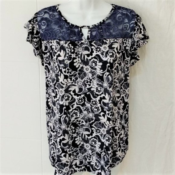 SJS Blue Paisley Scoop Neck Blouse XL - Picture 1 of 8